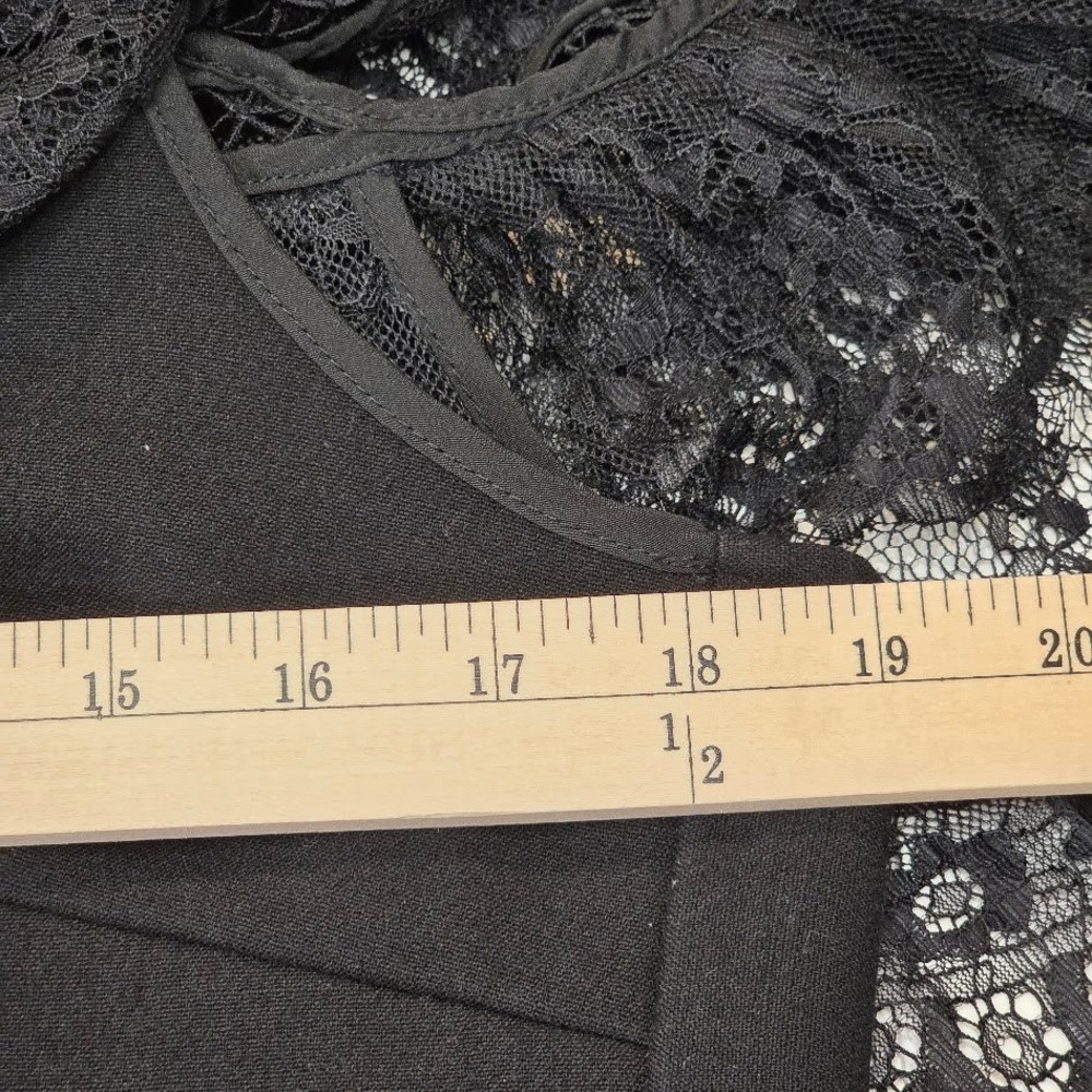 Self-Portrait Sz 10 Fine Lace Paneled Jumpsuit Black High Neck Ruffle Taper Leg - Picture 10 of 14